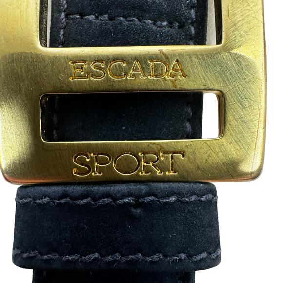 Vintage ESCADA Blue Suede Leather Belt Gold Tone Buckle German 40 Measures 36.5" - Picture 4 of 13